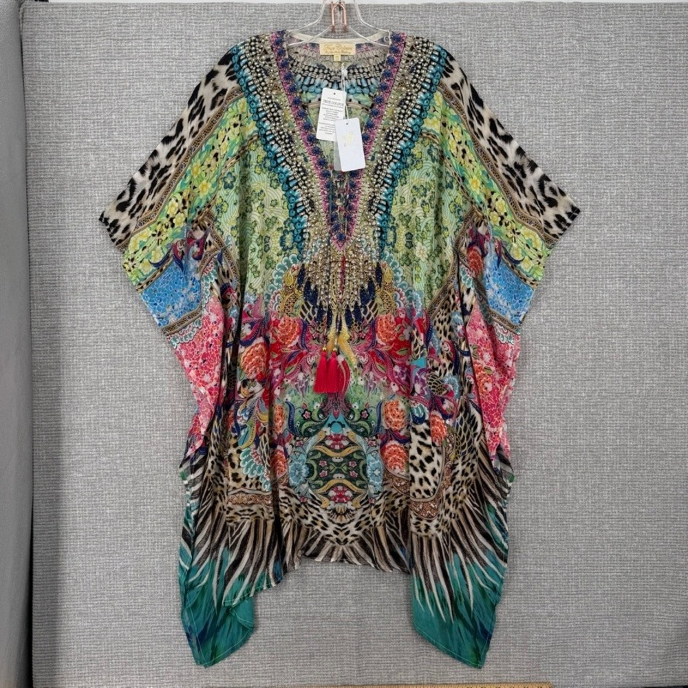 True Colours By La Moda Kaftan Poncho Top Womens One Size Embellished Boho